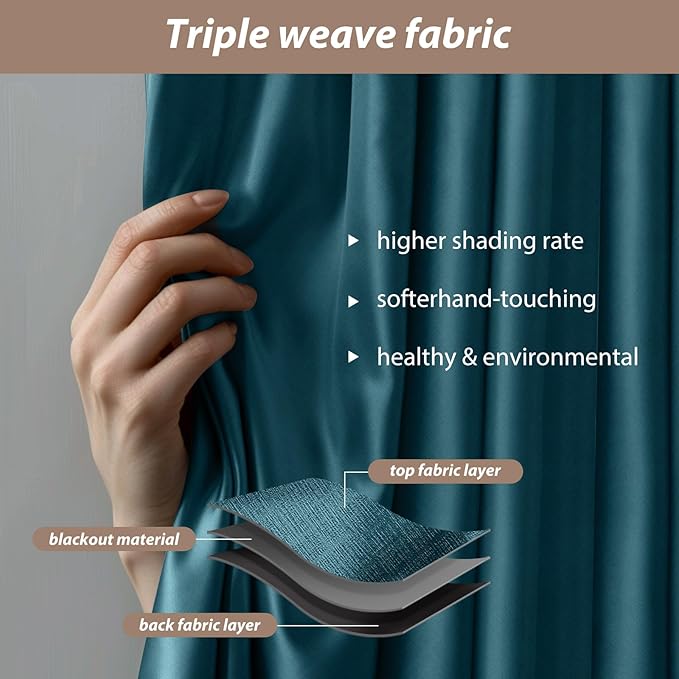Room Divider Curtains with Ceiling Curtain Track Set Window Curtain for Bedroom,Living Room Total Blackout Thermal Insulated Privacy Ceiling Track Curtain W 9 × H 9 FT Azure Blue drape&Black track