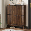 Shoe Storage Cabinet with 2 Flip Drawers, Walnut Fluted Narrow for Entryway, Slim Shoe Rack Cabinet Organizer 31.5in