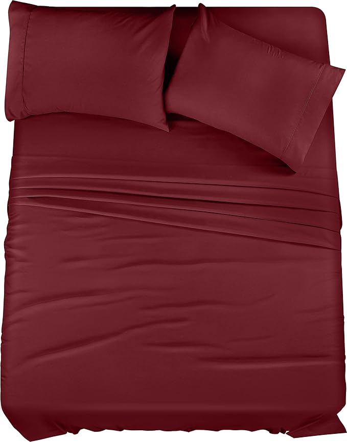 Utopia Bedding King Sheet Set – 4 Piece Bed Sheets for King Size Bed, Soft and Breathable Microfiber, Includes 1 Fitted Sheet, 1 Flat Sheet and 2 Pillowcases (Burgundy)