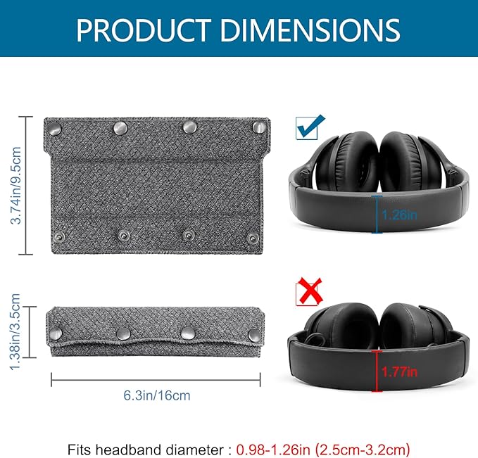 GEVO Replacement Headphone Headband Cover for Bose QC35,QC25,Beats Studio2/ 3,Skullcandy,JBL,Jlab Headphones,Headband Cushioning Pad Protects Repair Parts,Easy Installation,No Tools Required (Gray)