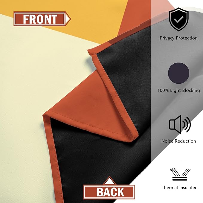 Rust Burnt Orange 100% Blackout Curtains for Bedroom 96 inch Long 2 Panels Set Modern Abstract Geometric Black Out Curtains Insulated Room Darkening Window Drapes for Living Room, 52Wx96L