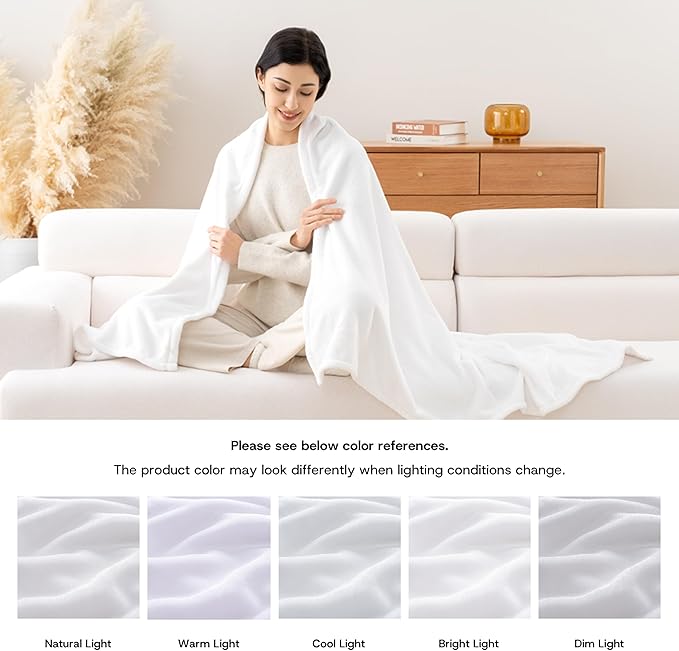 Luxury Fleece Warm Throw Blanket, Soft Lightweight Velvety Plush Throw for Couch and Bed, Cozy Comfy for All Seasons(True White, 50×70 Inches)