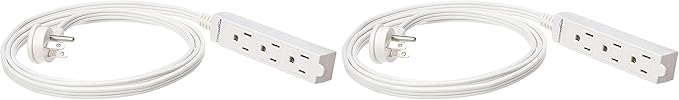 Amazon Basics Rectangular Indoor Extension Cord Power Strip, 3-Prong, Flat Plug, Grounded - 13 Amps, 1625 Watts, 125 VAC - 2-Pack, 6 ft, White