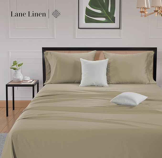 LANE LINEN 600 Thread Count 100% Mercerized Cotton California King Sheet Sets, Ultra Soft & Comfy Sateen Weave, Fully Elasticized Machine Wash Cal King Sheets Set, Naturally Cooling Cotton- Linen