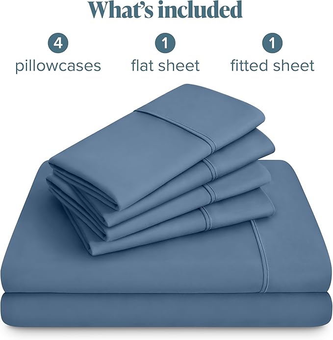 Bare Home Hotel Luxury Full XL Sheet Set, Extra Soft, 6 Piece Set, Deep Pockets, Easy Fit, Cooling & Breathable, Wrinkle, Fade, Stain Resistant, Includes 4 Pillowcases (Full XL, Coronet Blue)