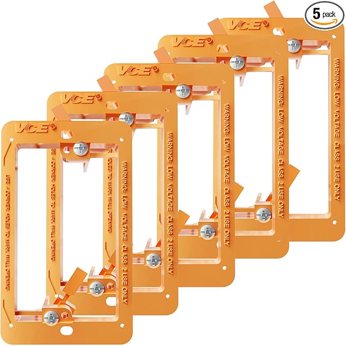 VCE Low Voltage Mounting Bracket Single Gang Wall Plate, Flush Low Voltage Box for Network, HDMI, Coaxial, Speaker, Telephone Cables, Orange, 5 Pack