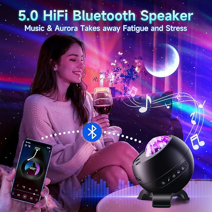 Northern Lights Projector Galaxy Projector for Bedroom, 300+Colors Modes Aurora Light,15White Noise&Bluetooth Star Projector Galaxy Lights, Remote Ambient Lighting,Lights for Bedroom Gifts for Boys