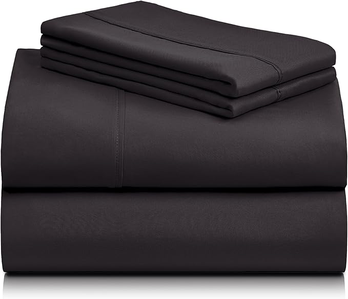 LuxClub 4 PC King Sheet Set, Deep Pockets Wrinkle Free Cooling Bed Sheets Hotel Bedding for Women, Men, Includes 1 Fitted Sheet, 1 Flat Sheet and 2 Pillowcases-Black