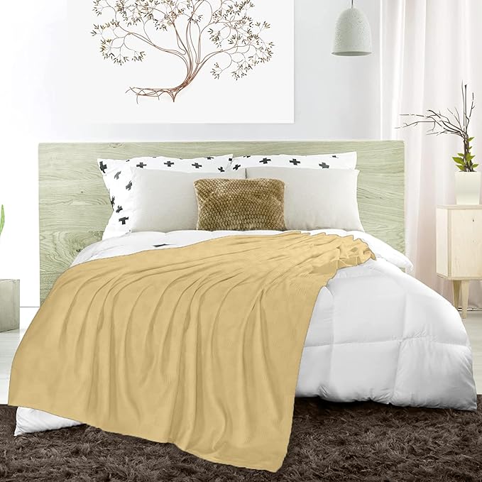 Avalon Bedding 100% Cotton Blanket Twin Size Thermal Blanket (72"x90") - Perfect Cotton Blankets Twin Size for Layering Bed in Any Season - Cotton Blankets for Bed (Beige)