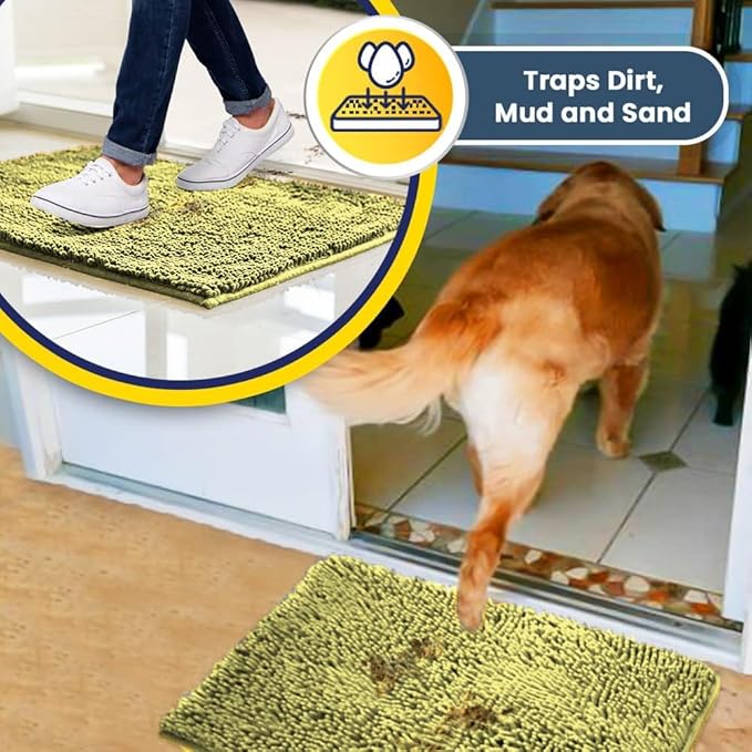 Muddy Mat® | Super Absorbent Door Mat Indoor, Microfiber Quick Dry Chenille Entryway Rug, Non-Slip Front Door Mat, Indoor Mats for Entryway, Machine Washable Pet Rug, Yellow 24" x 120"
