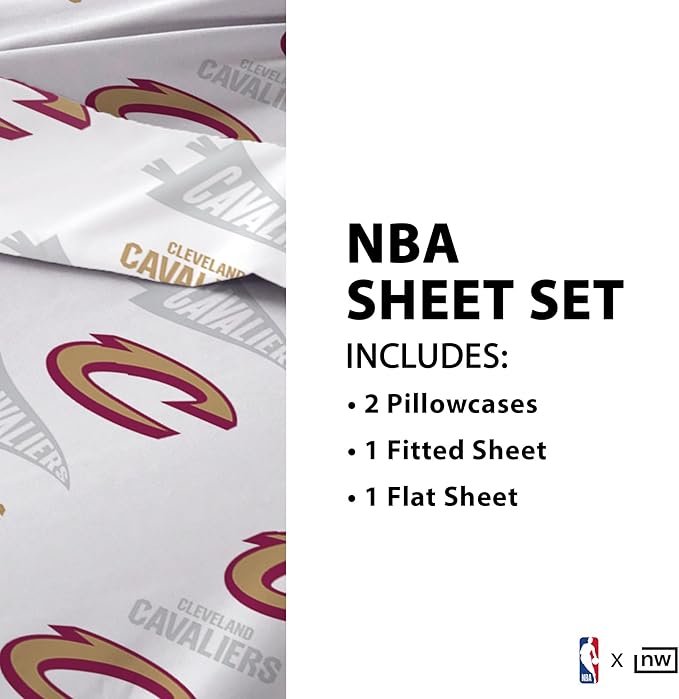 Northwest Officially Licensed Cleveland Cavaliers NBA Full Size Sheet Set – Soft Team Logo Bedding for Dorms, Bedrooms, Fan Caves & Game Day Style