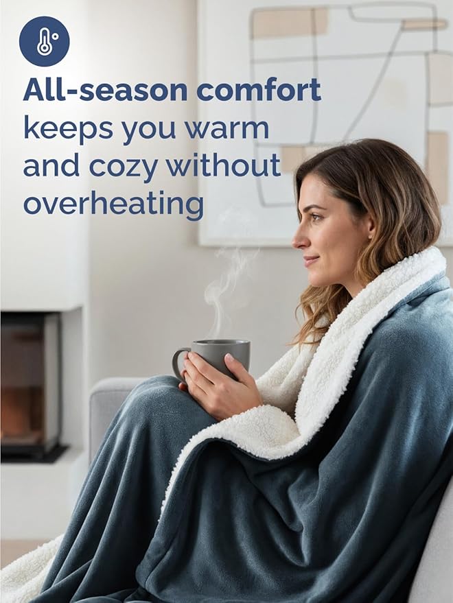 Sherpa Fleece Blanket Twin Size - Reversible Sherpa Fleece Twin Blanket - Super Soft, Double Sided for Bed, Sofa, Couch - Thick, Warm, Fuzzy and Plush - Luxurious Bedding for Winter - Navy, 60" x 80"