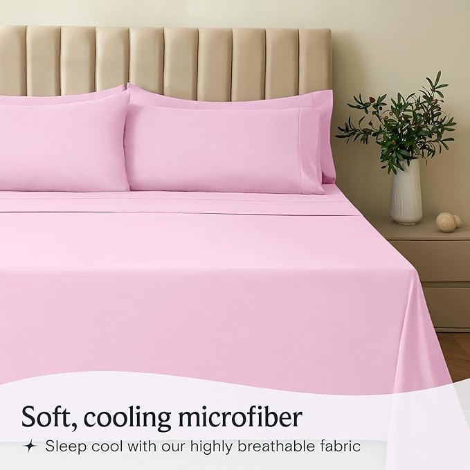 LuxClub 4 PC Sheet Set Bed Sheets Deep Pockets 16" Eco Friendly Wrinkle Free Cooling Machine Washable Hotel Bedding Silky Soft - Powder Pink California King