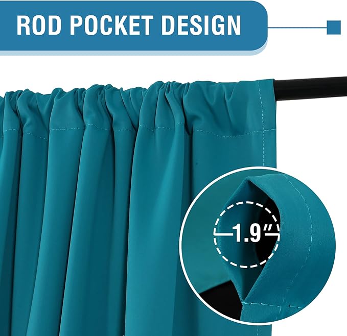 H.VERSAILTEX 100% Blackout Curtains for Bedroom Thermal Insulated Blackout Curtains 96 Inches Long Rod Pocket/Clip Rings Curtains for Living Room with Black Liner 2 Panels, Turquoise Blue