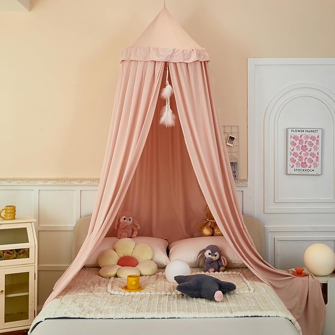dix-rainbow Princess Decor Canopy for Kids Bed, Soft and Durable Bed Canopy for Girls Room Tent Canopy Dreamy Mosquito Net Bedding, Children Reading Nook Canopies Indoor (Pink)