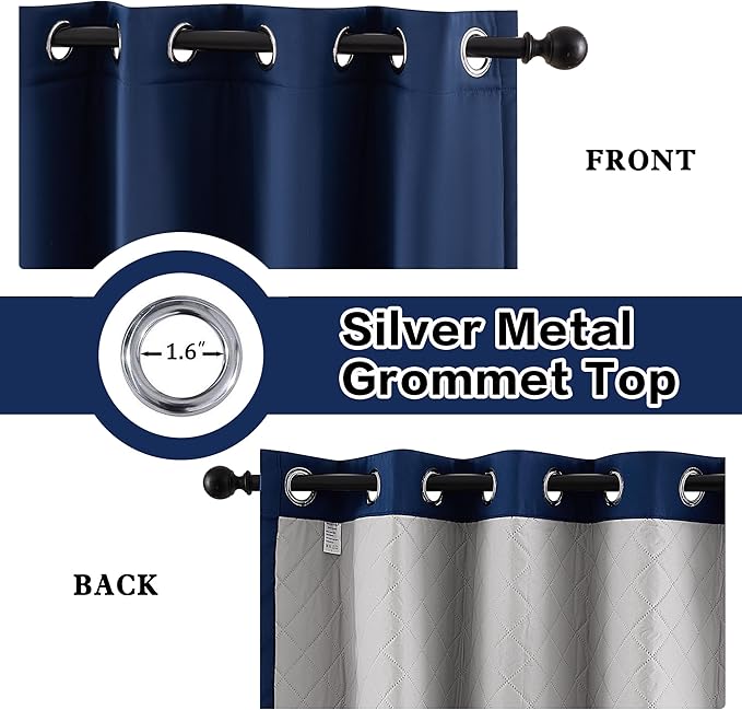 3-in-1 Thermal Grommet Blackout Curtains for Bedroom-100% Blackout Sound Proof Curtains for Winter 1 Panel Navy Blue 50x84 Inch