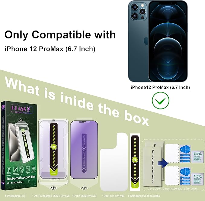 (2-Pack Anti Blue Light Matte Screen Protector for iPhone 12 Pro Max (6.7-Inch),9H Tempered Glass,Anti-Glare,Full Coverage,Anti-Fingerprint,Auto Dust Removal,Bubble-Free