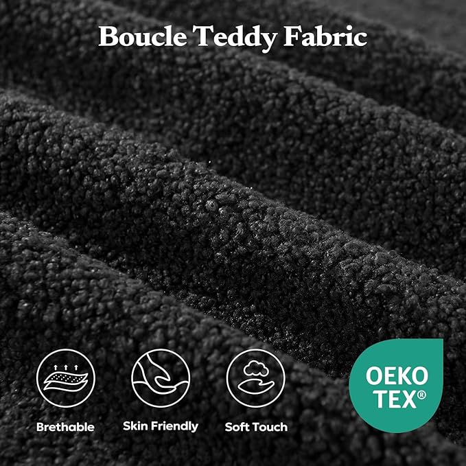 40" Giant Bean Bag Chair for Adults, Upholstered Floor Sofa Couch with Pillow, Teddy Boucle Sofa for Bedroom Living Room, No Assembly Required (Black, Teddy Boucle)
