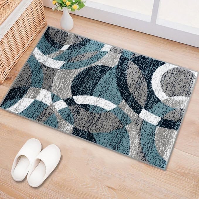 Rugshop Contemporary Modern Circles Abstract Area Rug 2' x 3' Blue
