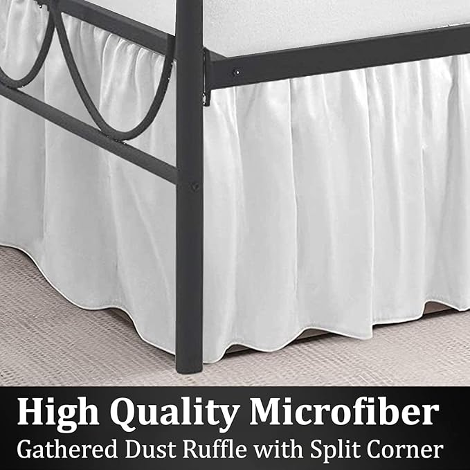 SKY BEDDINGS - King Size Ruffled Bed Skirt with Split Corners - 16 Inch Drop Dust Ruffle Bed Skirt with Platform Three Sided Coverage - 100% Microfiber, White