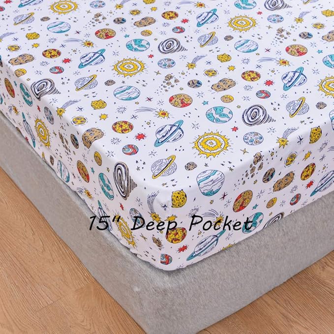 JSD Universe Planets Kids Sheet Set Twin Size, 3 Piece Space Theme Microfiber Sheets Deep Pocket