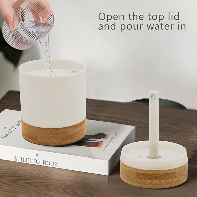 Bamboo Ultrasonic Mini Humidifier, 400ml Quiet Desktop Humidifier with Dual LED Night Light, USB-C Powered, Auto Shut-Off, Portable Small Room Air Moisturizer for Bedroom, Desk, Office & Travel