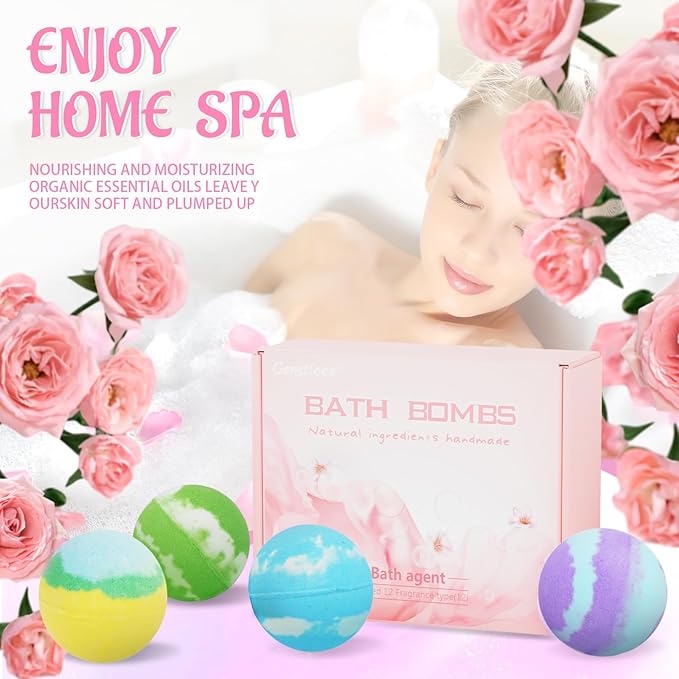 5.3 OZ Extra Large Bath Bombs Gift Set for Women, Girlfriend, Adults, Girls, Kids, 12 Pcs XXL Organic Natural Handmade Bathbombs for Skin Moisturizing, Bubble Spa Bath, Mothers Day Gift for Wife