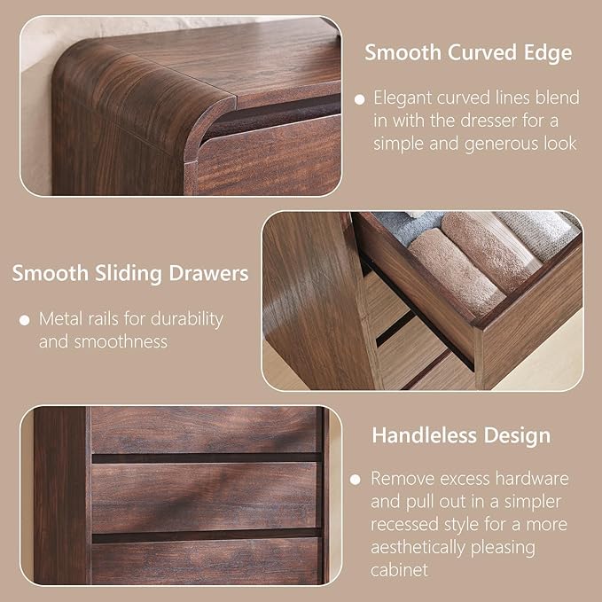 Modern 7 Drawers Dresser for Bedroom, 55" Tall Dressers & Chest of Drawers w/Curved Profile Design, Wood Mid Century Vertical Storage Dressers Organizer for Bedroom, Living Room, Brown