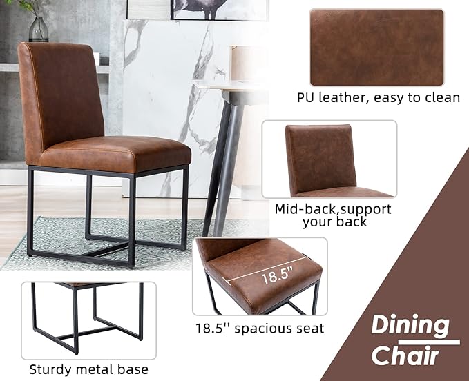 CIMOTA Modern Dining Chairs Set of 8, Leather Dining Room Chairs Upholstered Mid Century Armless Guest Side Chair with Black Base for Dining Room/Kitchen, Vintage Brown 8PCS
