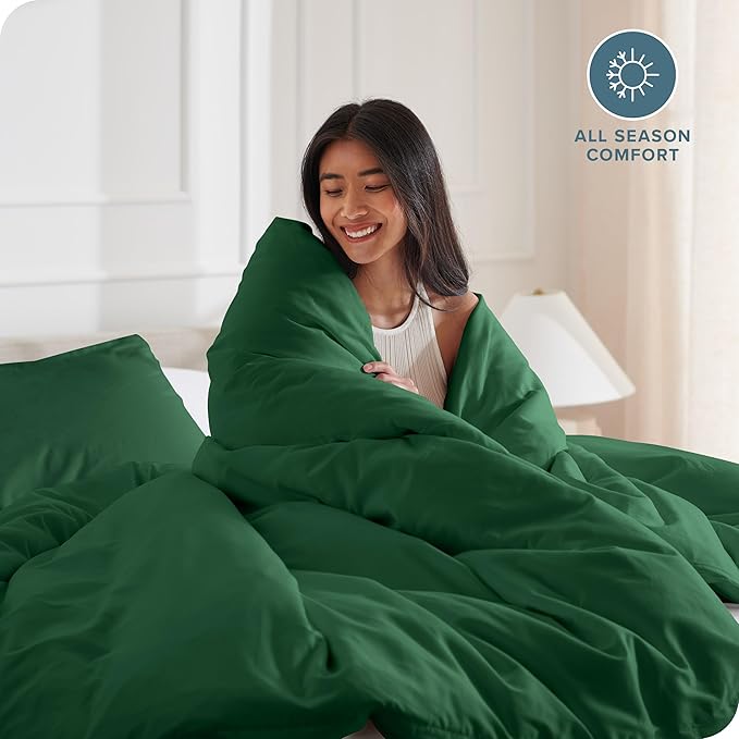 Bare Home Bedding Duvet Cover Extra Long Size - Premium 1800 Super Soft Collection - Lightweight, Cooling - Soft Breathable Bedding Duvet Cover (Twin/Twin XL, Forest Green)
