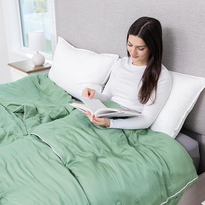 Globon Lightweight Comforter King Size,Summer Blanket for Hot Sleepers Keep Cool,Silk Soft Bamboo Viscose Shell,Organic Breathable Fill,Double Stitch,Sage Green
