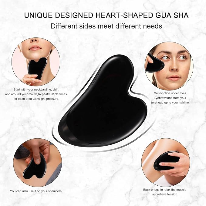 Jade Roller for Face, Facial Roller Massager Skin Care Tool, Gua Sha Facial Tools for Face, Neck, Eyes, Reduce Puffiness of The Skin (Black)