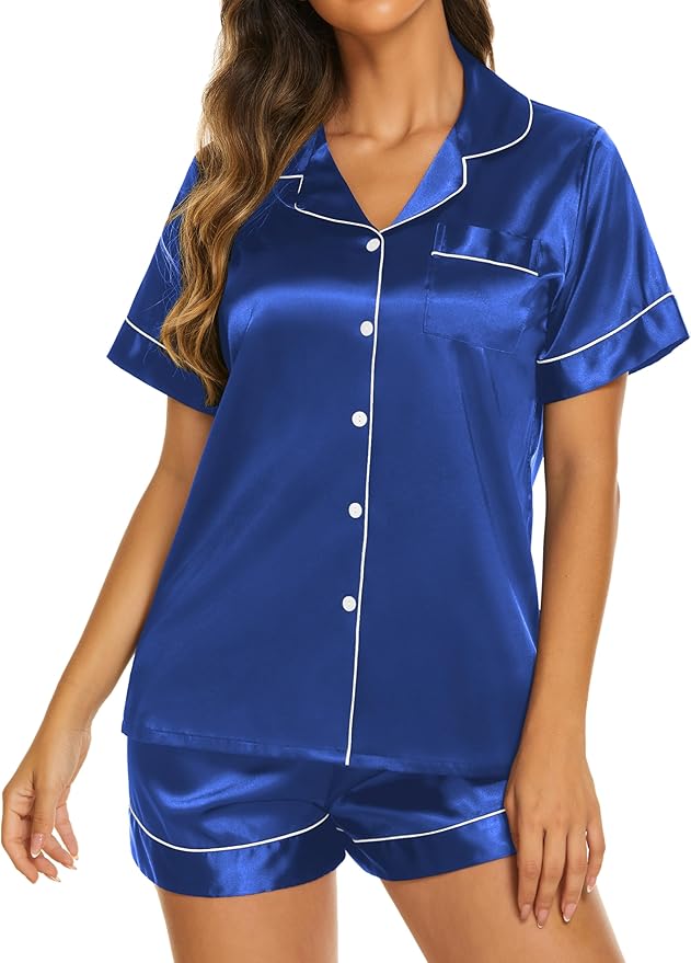 Ekouaer Pajamas for Women Set Silk Satin Pjs Shorts Sleepwear 2 Piece Loungewear S-XXL