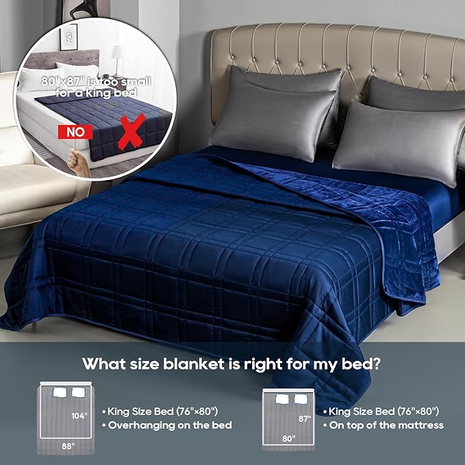 King Size Weighted Blanket 35lb(88''x104'', Dual-Sided), Cozy Warm Velvet & Cooling Tencel Fabric Reversible King Weighted Blanket for Adults & Couple All Season Use - Carry Bag Included, Navy Blue