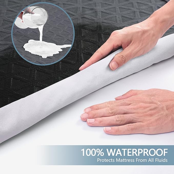 Premium Waterproof Mattress Protector King Size, Breathable Bed Cover 3D Air Fabric Cooling Mattress Pad Cover Smooth Soft Noiseless Washable, 8''-21'' Deep Pocket (Gray)