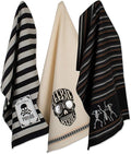 DII Happy Halloween Dishtowel Collection Embellished Cotton Kitchen Hand Towel Set, 18x28, Skeleton, 3 Count