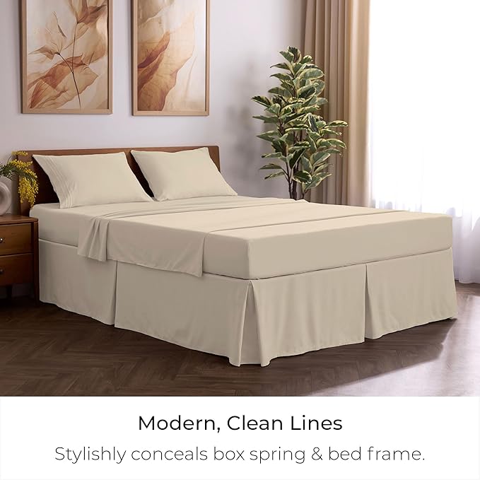 Mellanni Bed Skirt Twin Size - Bed Skirting - 15-Inch Tailored Drop Pleated Dust Ruffle - Hotel Luxury Bedding - Wrinkle, Fade, Stain Resistant - 1 Bedskirt (Twin, Beige)