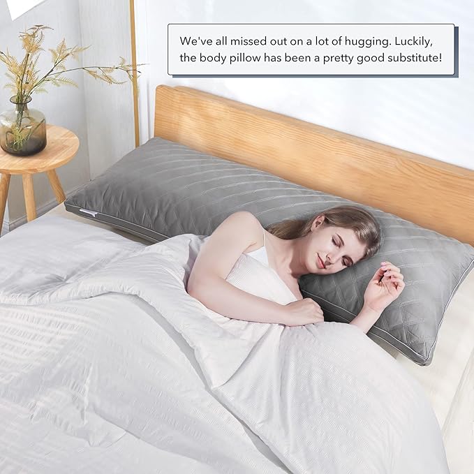 Leeden Body Pillow for Adults - Premium Grey Firm Fluffy Long Pillows - 21 x 54 Soft Plush Full Body Pillows - Adjustable Side Pillow for Sleeping