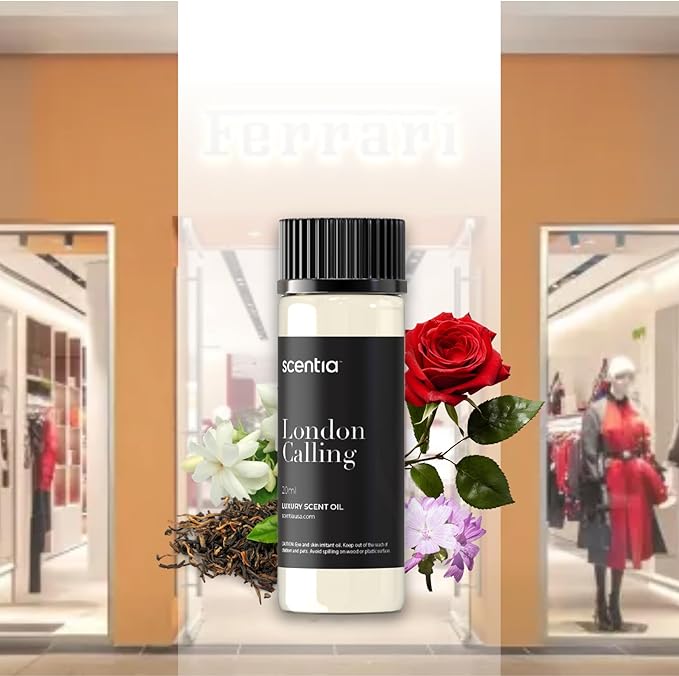 Scentia Hotel Diffuser Oil Inspired by Ferrari - 20 ml 0.67 fl oz - Essential Oil Blend White Tea, Cedarwood & Soku Lime for Aromatherapy Diffusers and Humidifiers - London Calling, Thanksgiving Gift