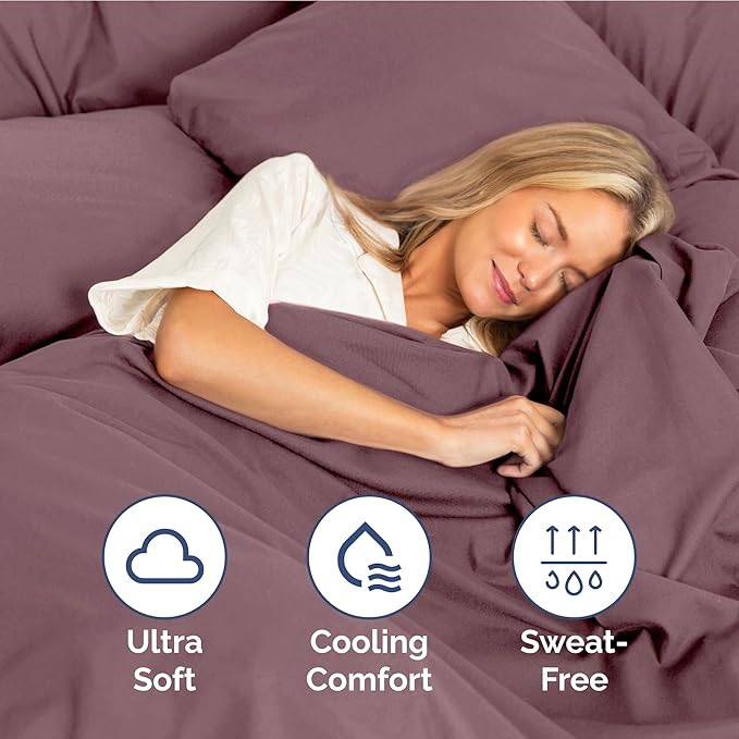 Full Size 4 Piece Sheet Set - Extra Soft, Breathable & Cooling Sheets - Hotel Luxury Durable Bed Sheets for Women & Men - Deep Pockets, Easy-Fit & Wrinkle-Free Sheets - Cool Plum Oeko-Tex Bed Sheets