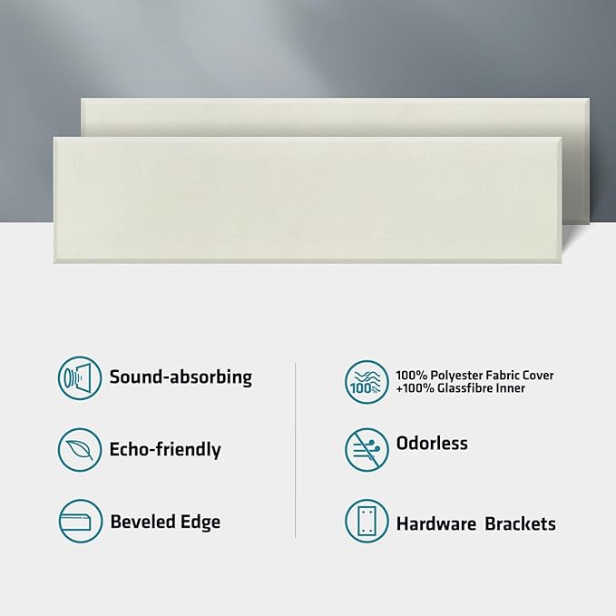 UMIACOUSTICS 2 PCS Fiberglass Acoustic Panels, 48x12x2 Inches Sound Absorbing Panels, Sound Proof Panels for Studios, Office, Home Theater. (Off White)