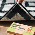Washable Reusable Non-Slip Rug Pads 16 PCS,Double Sided Anti-Skid Tape,Strong Adhesive Mat Holders,Grippers for Area Carpet,No Damage Removable for Hardwood Floors