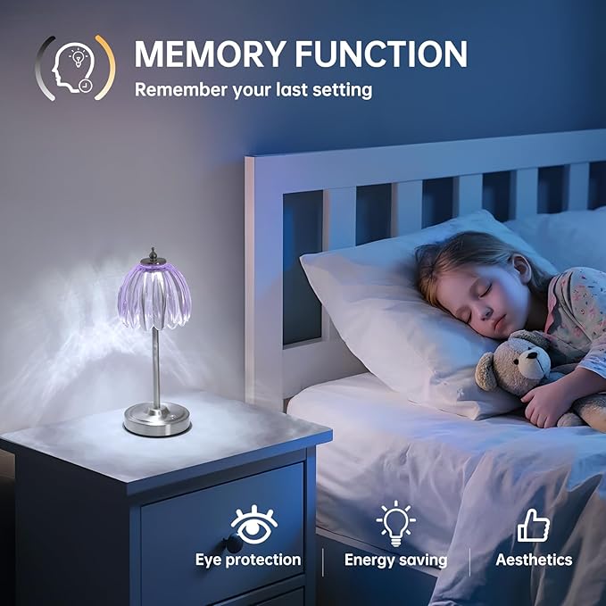 Tulip Table Lamp with 5200mAh Battery & Touch Control, Cordless Small Table Lamp with 3 Colors, Dimmable Rechargeable Table Lamps for Living Room, Bedroom, Desk, Bedside (Clear Purple Tulip)