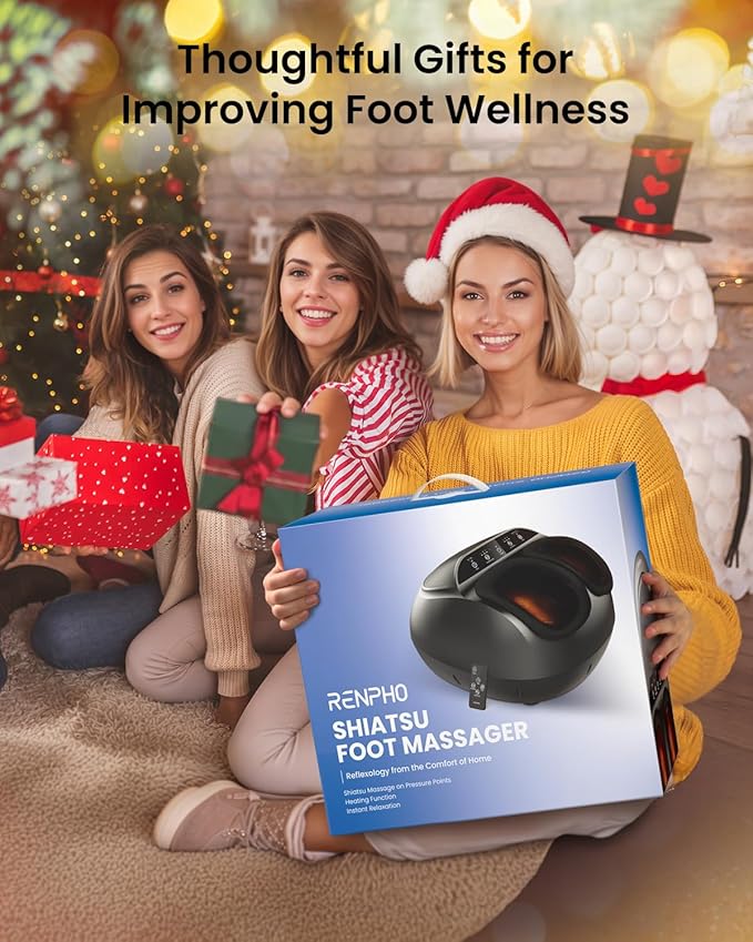 RENPHO Foot Massager Machine with Heat [2026 Upgraded], Shiatsu Foot Massager for Plantar Fasciitis, Birthday Gifts for Women, Wireless Control, Up to Size 13, BK