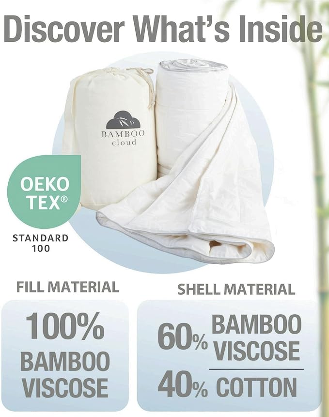 Cooling Comforter, 100% Viscose Fill, Cover: 60% Viscose, 40% Cotton, Lightweight Duvet Insert, Breathable Summer Quilt, Twin Size (73x94 Inches), Imported