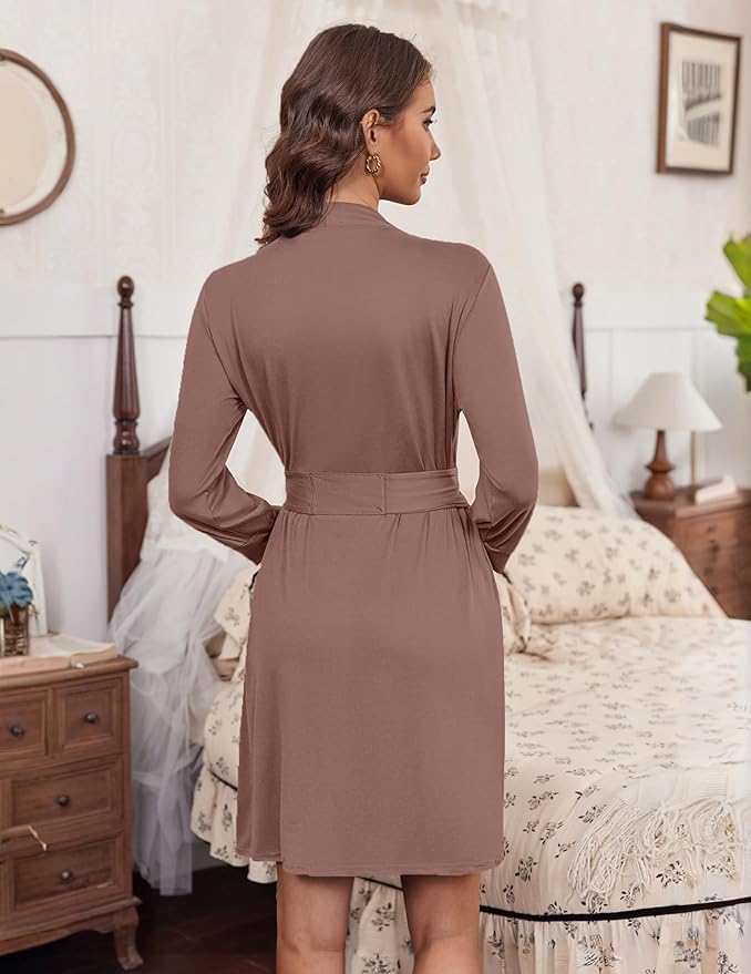HOTOUCH Womens Robe Lightweight Short Knit Bathrobe Soft Ladies Sleepwear with Pockets