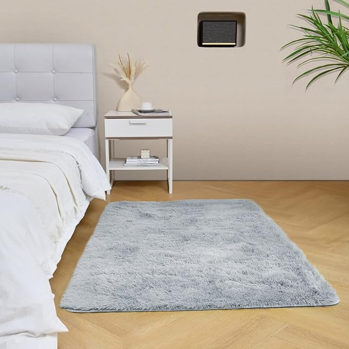 duduta Grey Soft Fluffy Rectangle Rug 3x5 ft, Shag Furry Plush Throw Rug for Bedroom Nursery Living Room Home Decor