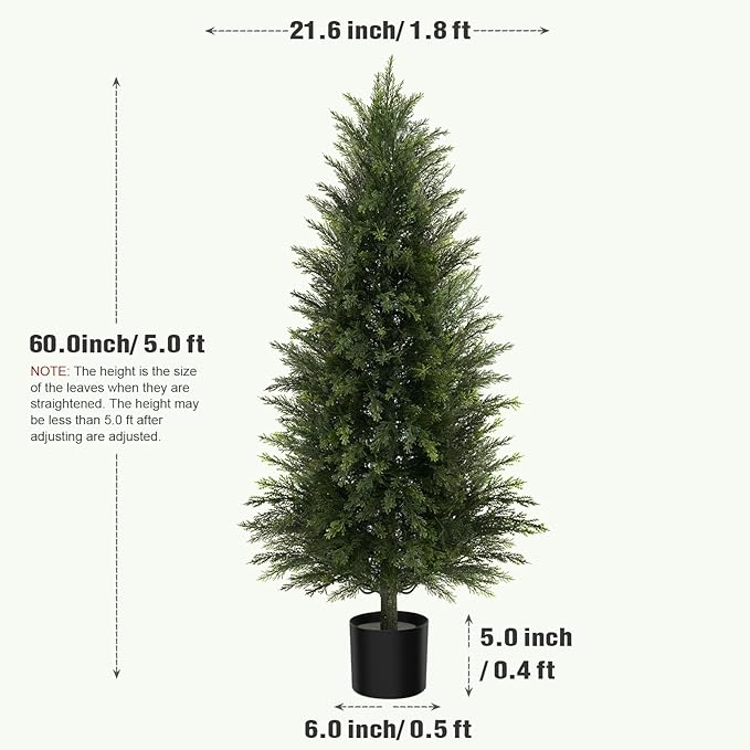 Artificial Topiary Ball Tree, Indoor Realistic Faux Boxwood Bush Potted Plants, Outdoor Fake Shrubs Cedar Evergreen Plants for Home Living Room Front Porch Decor (2, 5ft)