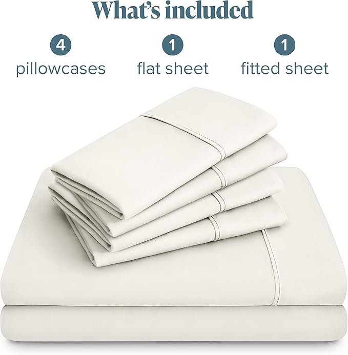 Bare Home Hotel Luxury Full XL Sheet Set, Extra Soft - 6 Piece Set - Deep Pockets - Easy Fit - Cooling & Breathable - Wrinkle, Fade, Stain Resistant - Includes 4 Pillowcases (Full XL, Cream)