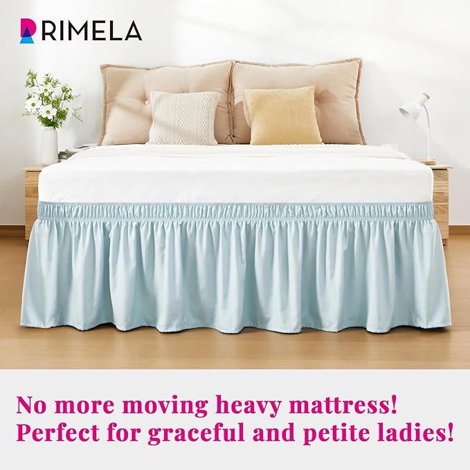 RIMELA Grayish Blue Bed Skirt Queen Size 18 Inch Drop, Wrap Around Elastic Bedskirt, Dust Ruffle for Adjustable Bed Base Machine Washable Easy to Install Bed Skirts